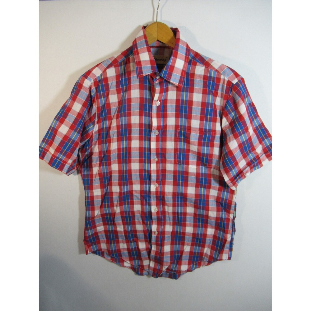 Vintage 70s 80s Wedgefield Button Up Shirt Men M Red/White/Blue Short Sleeve